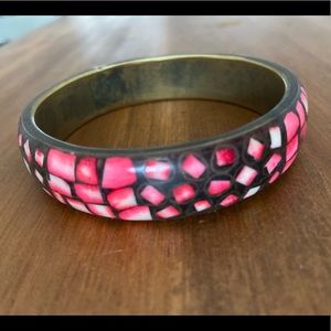 Vintage brass and pink inlay bracelet bangle